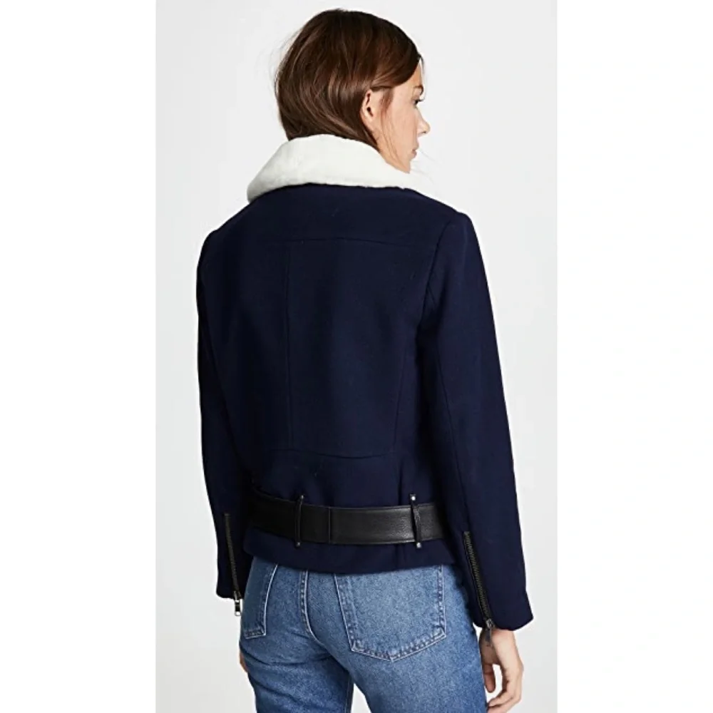 NWT JOIE FAYANA WOOL- LEATHER COZY NAVY MOTO JACKET - Picture 12 of 13